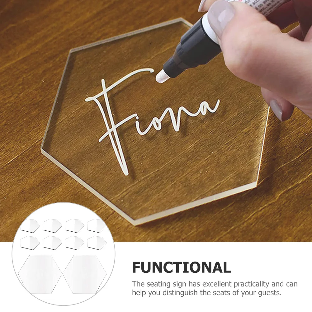 

10Pcs Hexagon Acrylic Sign Clear Place Cards for Wedding Reserved Table Labels Seating Arrangement Accessories