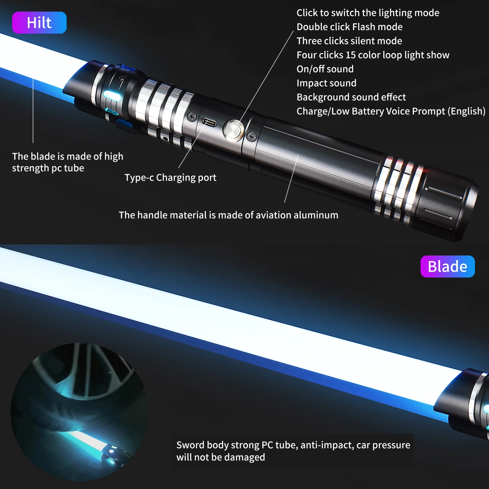 金属ハンドル RGB コスプレ両刃ライトセーバーレーザー剣 15 色変更 LED 切り替え可能な音と光男の子女の子ギフト用