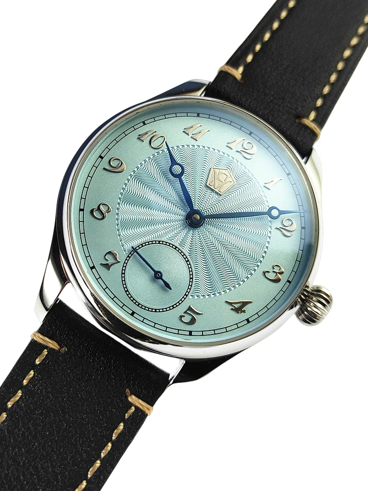 Men's manual mechanical watch with guilloché three-dimensional silver nail baked blue hand ST3621 business waterproof watch