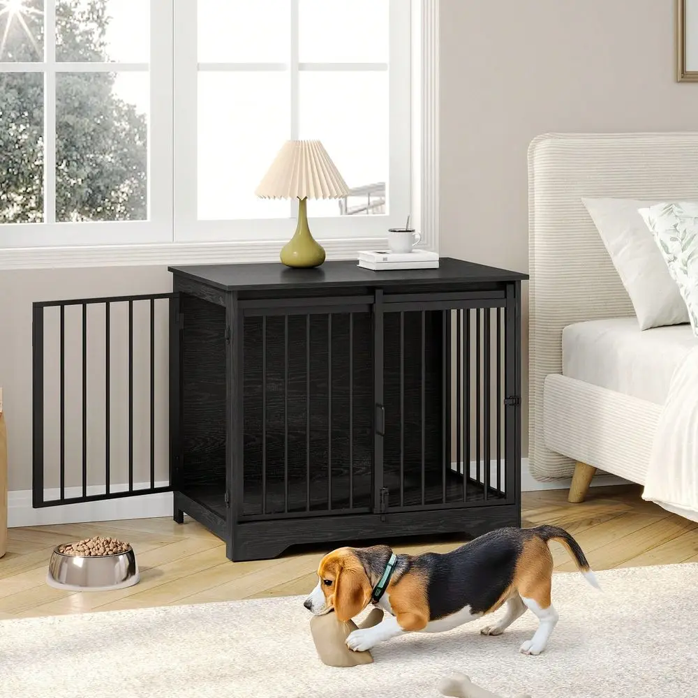 

Dog Crate Furniture, 32 Double Door Dog Crate With Barn Door, Dog Kennel Indoor, End Side Table Wooden Dog Crates For Small Med