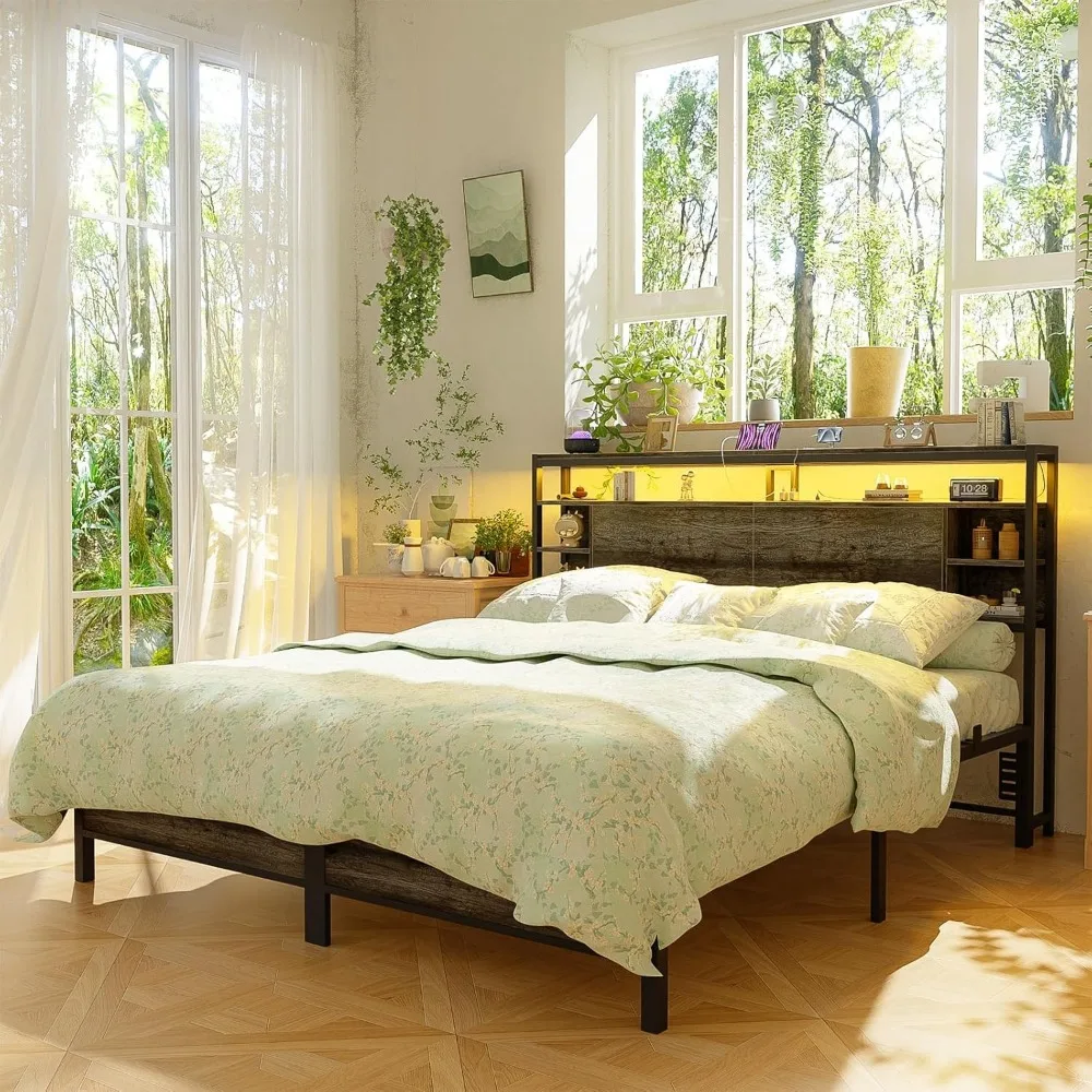 لوح رأسي للتخزين بحجم كينج مع منافذ وإضاءة LED RGB، لوح رأسي سرير متين ومستقر لأسرّة كينج، وظيفة محسنة #2