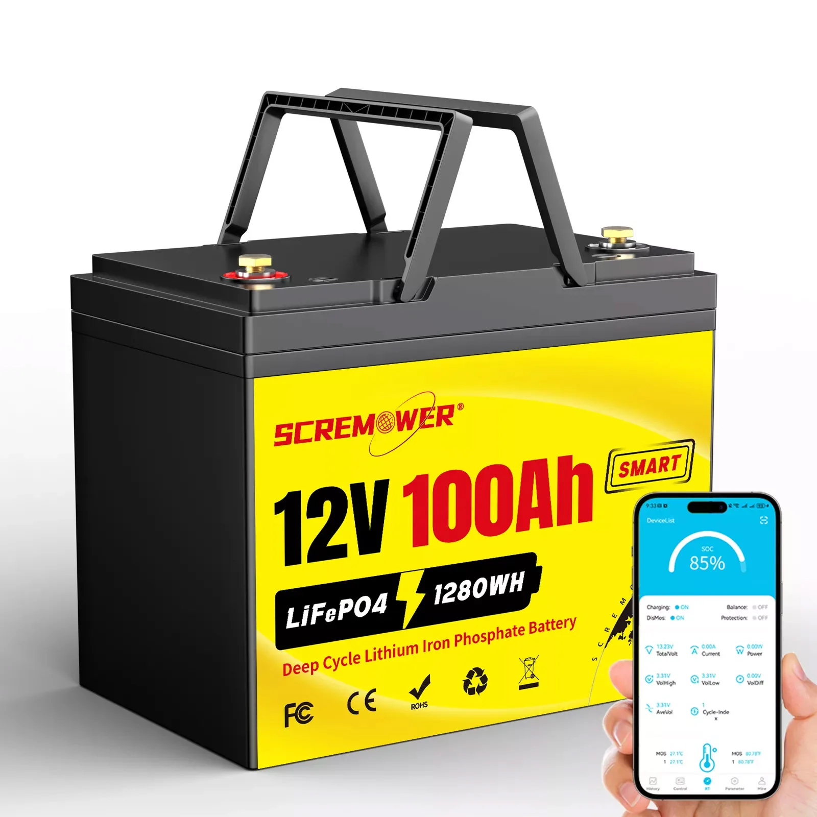 12V 100Ah LiFePO4 Battery Built-in BMS 12.8V 6Ah 10Ah Rechargeable Batteries Lithium Iron Phosphate Deep Cycles for RV Solar