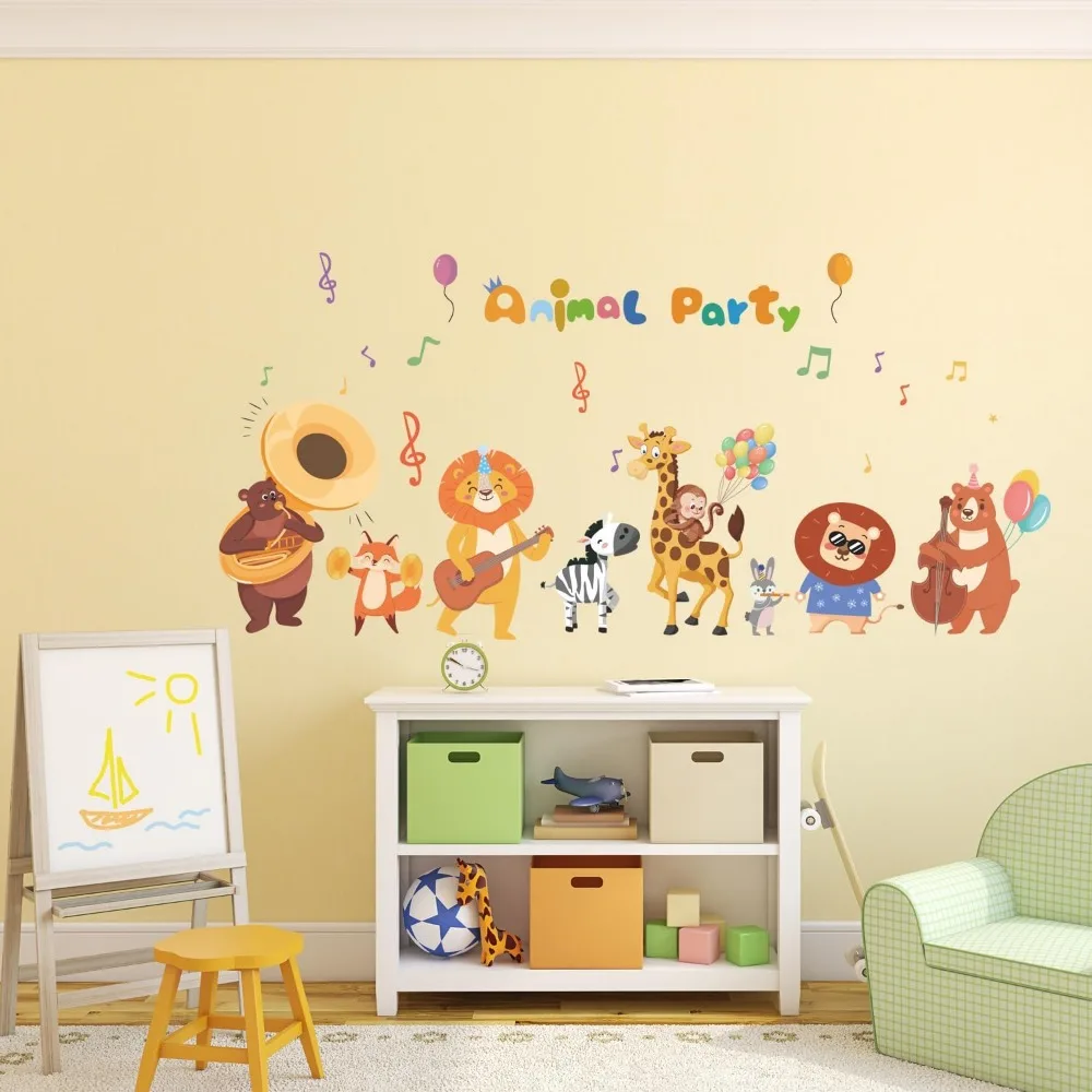 Large Colorful Animal Wall Stickers for Kids' Playroom, Daycare, and Bedrooms