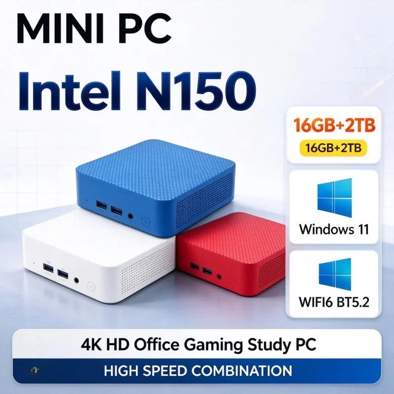 Intel N150 Small Form Factor Mini Host 16GB RAM 1TB/2TB SSD Win11 WiFi 6 BT5.2 Desktop Mini PC Home Office Light Gaming Computer