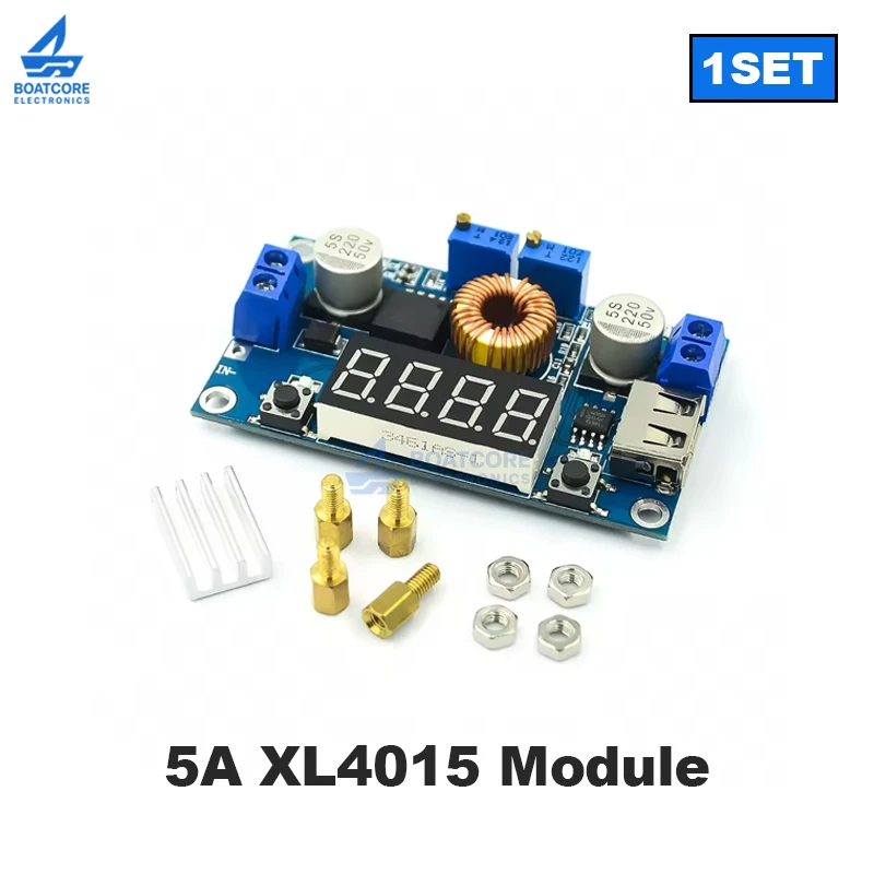 XL4015 5A DC-DC 75W Adjustable Buck Module With Voltmeter Display USB Port Overtemperature Protection Voltage Regulators Module