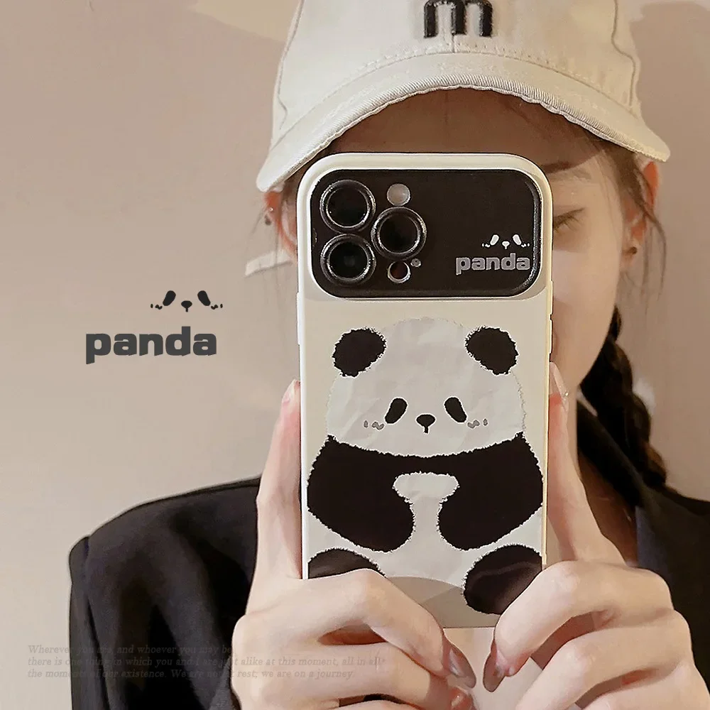 Cartoon Cute SImple Sitting Panda Phone Case for IPhone16 15 14 12 13 11 Pro ProMax Plus X XR Shockproof Phone Cover