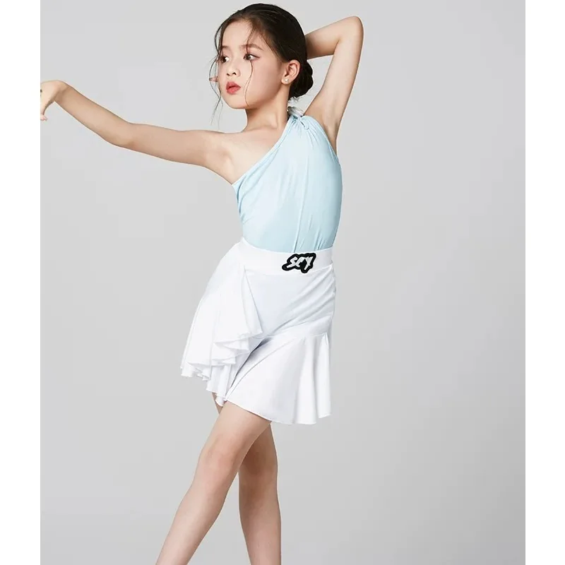 2026 White Blue Theeper Latin Dance Split Outfit Rumba Cha Cha Samba Training Contest Premium Stage Performance Dance Wear Kit