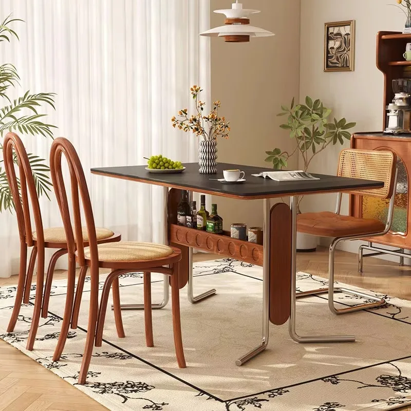 

Французский ретро-обеденный стол с полкой для хранения, деревянный стол на треноге с столешницей из спеченного камня, металлический каркас, винтажная кухонная мебель