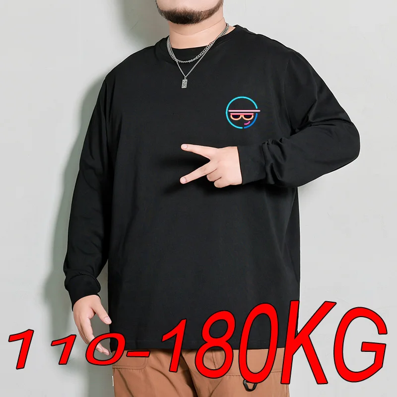 6XL 7XL Plus Size Cotton Tshirts Mens Long Sleeve Sweatshirts Autumn Winter Oversized Round Neck Large Size Printing Sports Tops