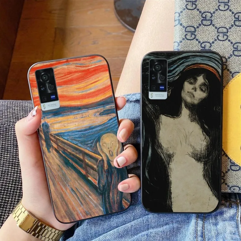 Munch Vintage Oil Painting Phone Case for VIVO Y95 Y93 Y31 Y20 V19 V17 V15 Pro X60 NEX Black Soft Phone Cover