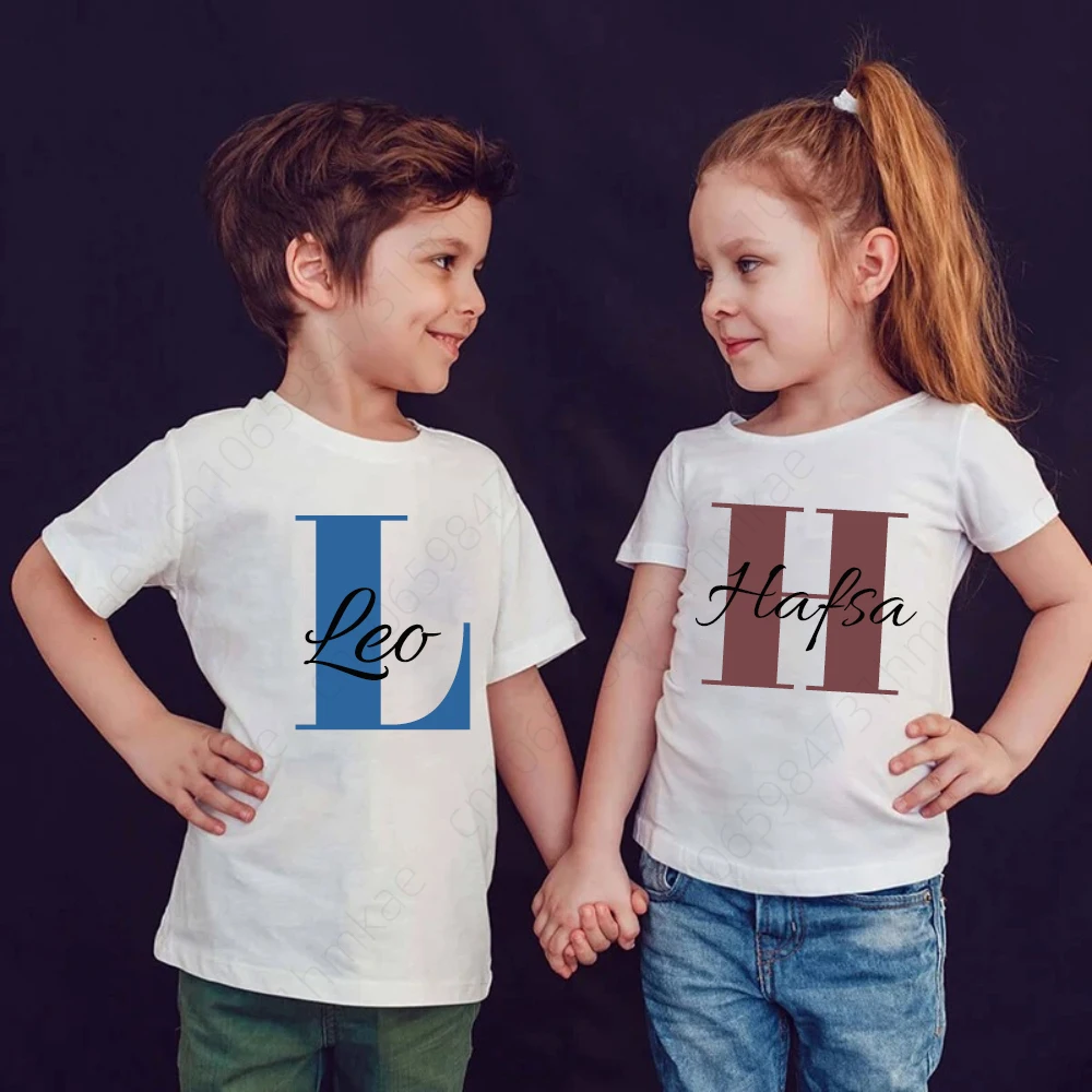 Kids Personalised Name Initial T-shirt Kids Top Children's Custom T-shirts Boy's  Girl's Customised Tee Birthday Gift