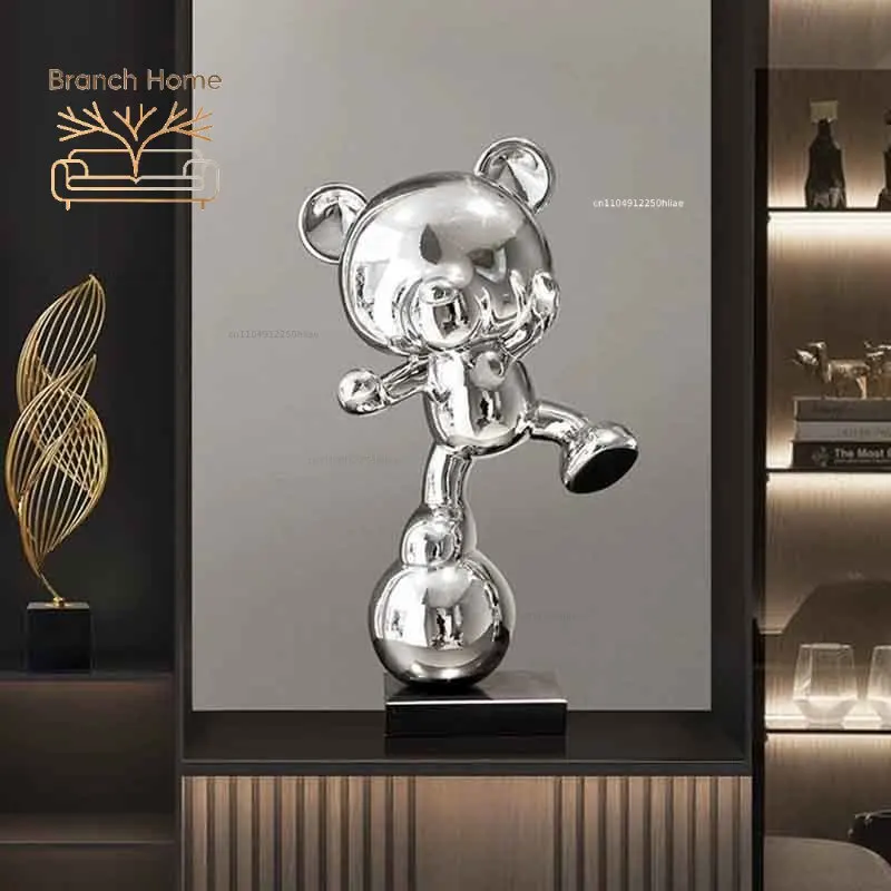 Room Decor, Teddy Bear Sculpture Ornament, Electroplated Crafts Statues, Home Office Desktop Decoration, Luxury Artworks Gift