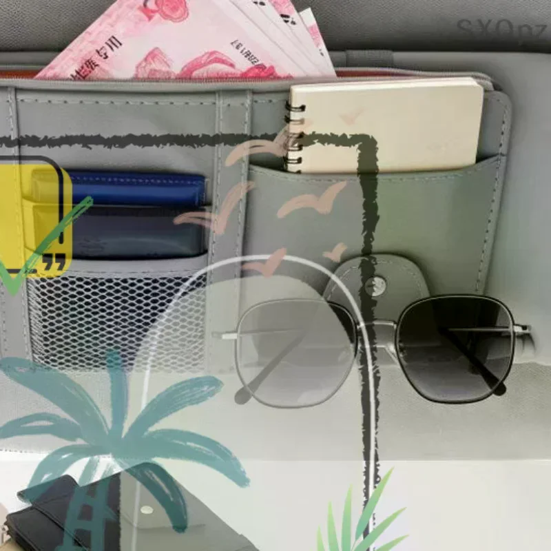 Multifunctional Car Visor Organizer Zippered Sunglasses: Clip Card Holder Ticket Storage Pouch Interior