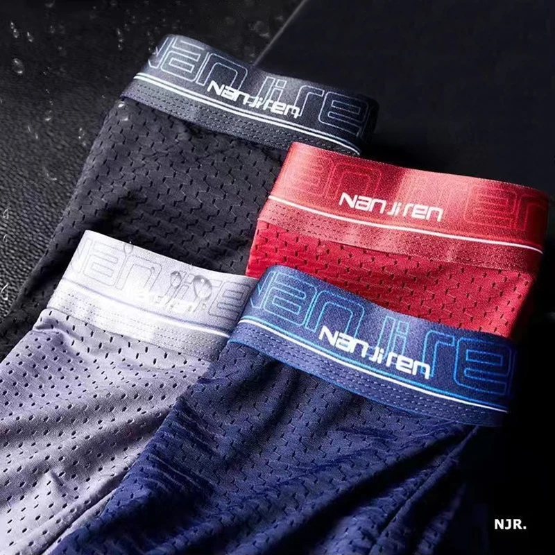 

Men's Plus Size Ice Silk Boxer Shorts 4pcs Cool Breathable Mesh Underwear Slim Fit Sexy Panties Lingerie for Daily Wear