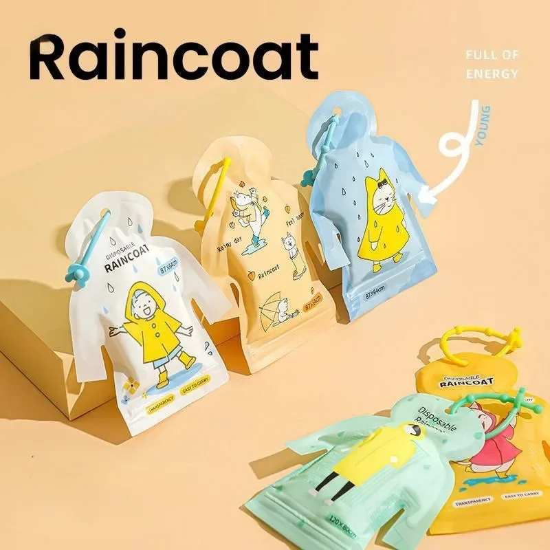 1pcs Disposable Cartoon Card Raincoat for Adults and Children Portable Pocket Raincoat in Rain Day Outdoor Travel Rain Gear