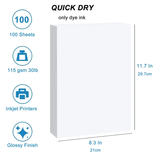 Imagen 2 del producto ESHANG 100 hojas A4 papel fotográfico brillante de una cara 8,3x11,7 pulgadas 115 g/m2 para impresora láser y de inyección de tinta para impresión de folletos de menú