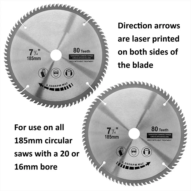 1/2/3pcs Circular Saw Blade Carbide Wood Cutting Disc TCT Saw Blade 185mm x80T x20mm Tipped Cutter Woodworking Tools