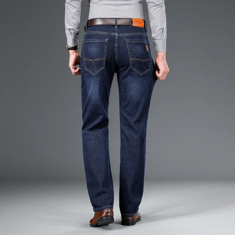 SHAN BAO – jean droit pour homme, pantalon en denim, extensible, classique, avec badge, style business décontracté, collection automne et printemps 2021