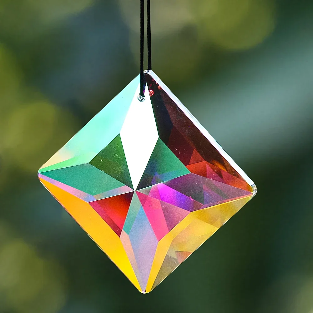 

50mm AB Square Hole Crystal Charms Glass Artwork Suncatcher Hanging Wind Chime Chandelier Pendant DIY Home Decor Accessories