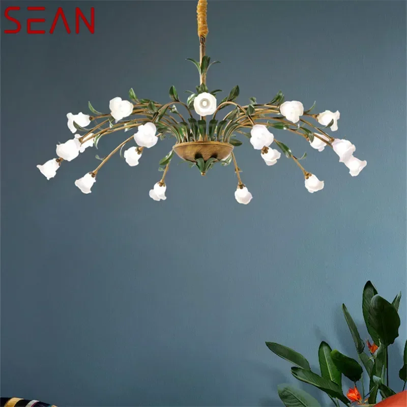 SEAN American Pastoral PendantLamp French LED Creativity Flower Living Room Dining Room Bedroom Home Decoration Chandelier