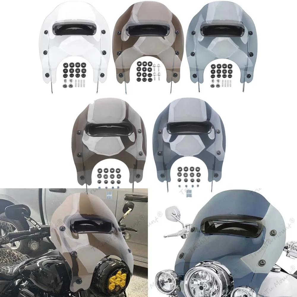 Motorcycle With Hardware Kit Front Fairing Windshield Compatible With Harley Davidson Road King 1994-2025 Chrome/Black Bracket