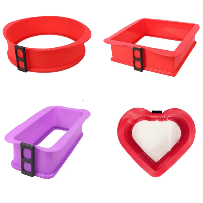 

4 Shape Home Silicone Cake Mold With Glass Base Pastry Red Pan Pie Kitchen Practical Detachable Portable DIY Bake Tool M753