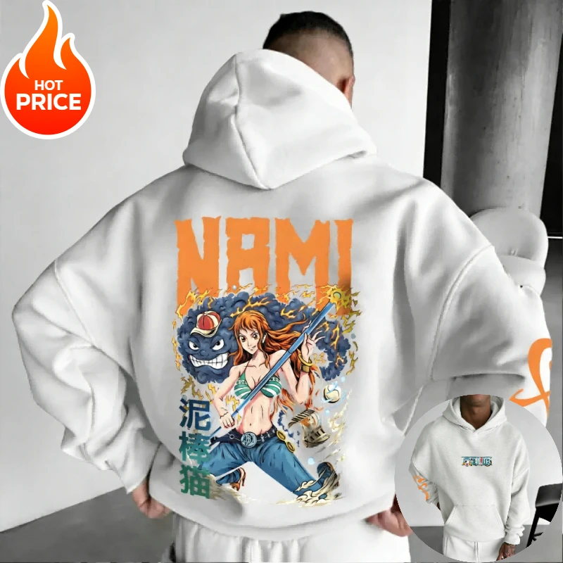 

Аниме One Piece Nami Harajuku 2026, новинка, мужская винтажная уличная толстовка с капюшоном, зимняя женская толстовка большого размера с капюшоном, топ с длинными рукавами