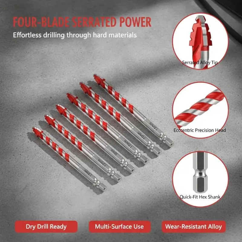 Four-Edged Serrated Eccentric Drill Bit Set 1-4Pcs Skewed Head Sharp Drilling Tool for Metal PVC Wood Household Repair Use