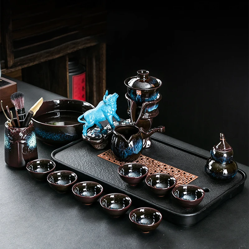 Semi Automatic Service Tea Set Chinese Luxury Afternoon Tea Set Vintage Tray Ceremony Maker Juego De Te Tea Brewing AB50TS