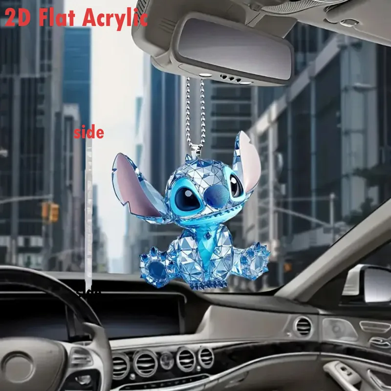 Disney Stitch Car Hanging Pendant 2D Flat Acrylic Ornament Kawaii Stitch Key Bag Rearview Mirror Hanging Accessories Gifts