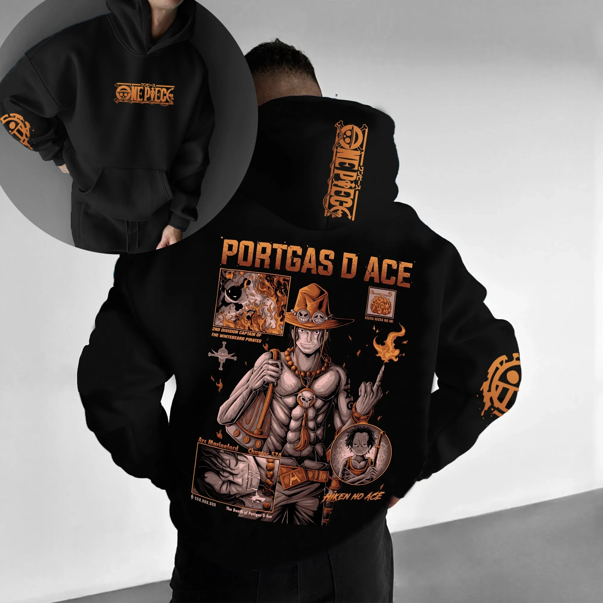 ONE PIECE Hot Blood Anime Ace Print Męska i damska letnia moda uliczna Luźna koszulka, bluza z kapturem, spodenki i spodnie dresowe
