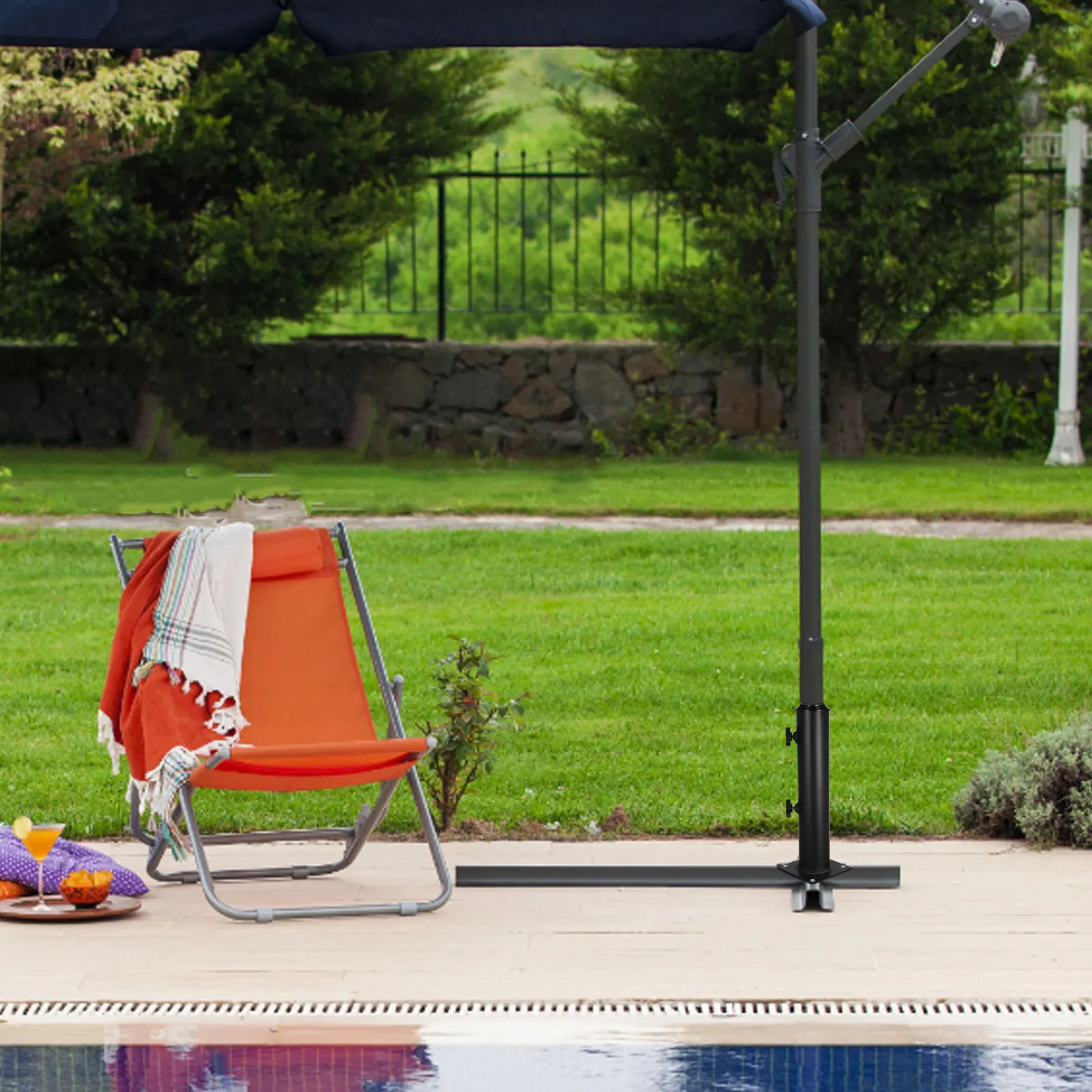 

Outdoor Umbrella Base Stand Heavy Duty Steel Frame Central Tube Flat Plate Design for Patio Deck Poolside Beach Adjustable