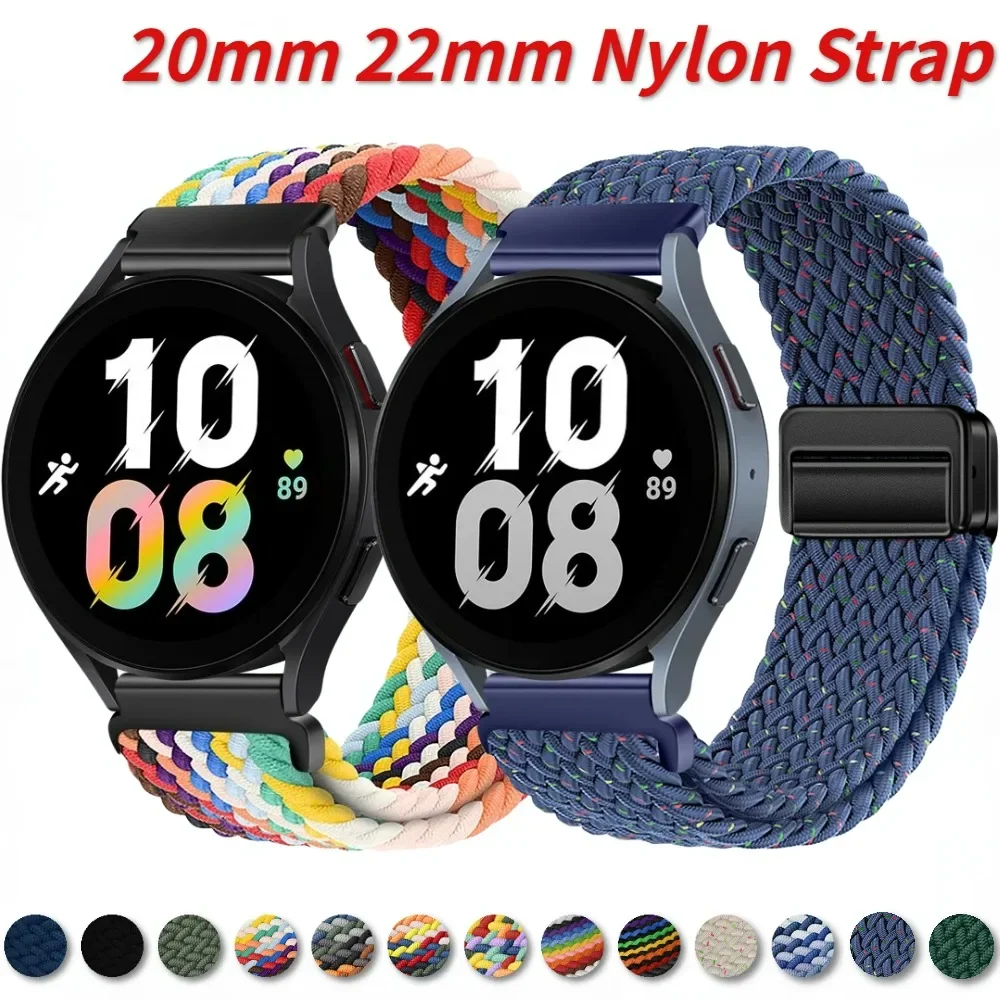 

Нейлоновый ремешок 20 мм 22 мм для Samsung Galaxy Watch 6 5 4 44 мм 40 мм/браслет Gear S3 с плетеной петлей для Huawei Watch 4/3/Pro/GT 2 Band