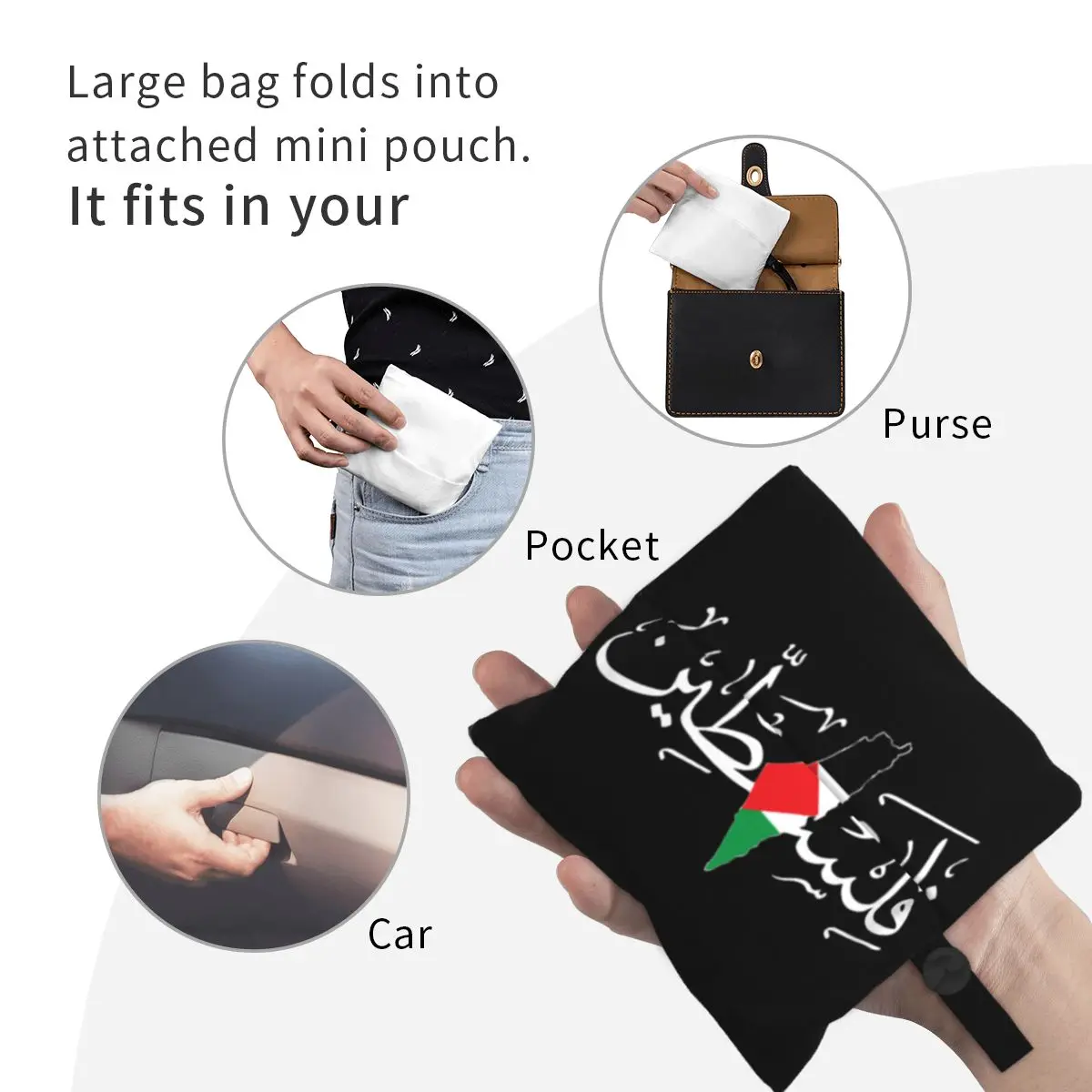 Large Reusable Palestinian Arabic Grocery Bags Recycle Palestine Solidarity Flag Map Shopping Eco-Friendly Bag Fits in Pocket