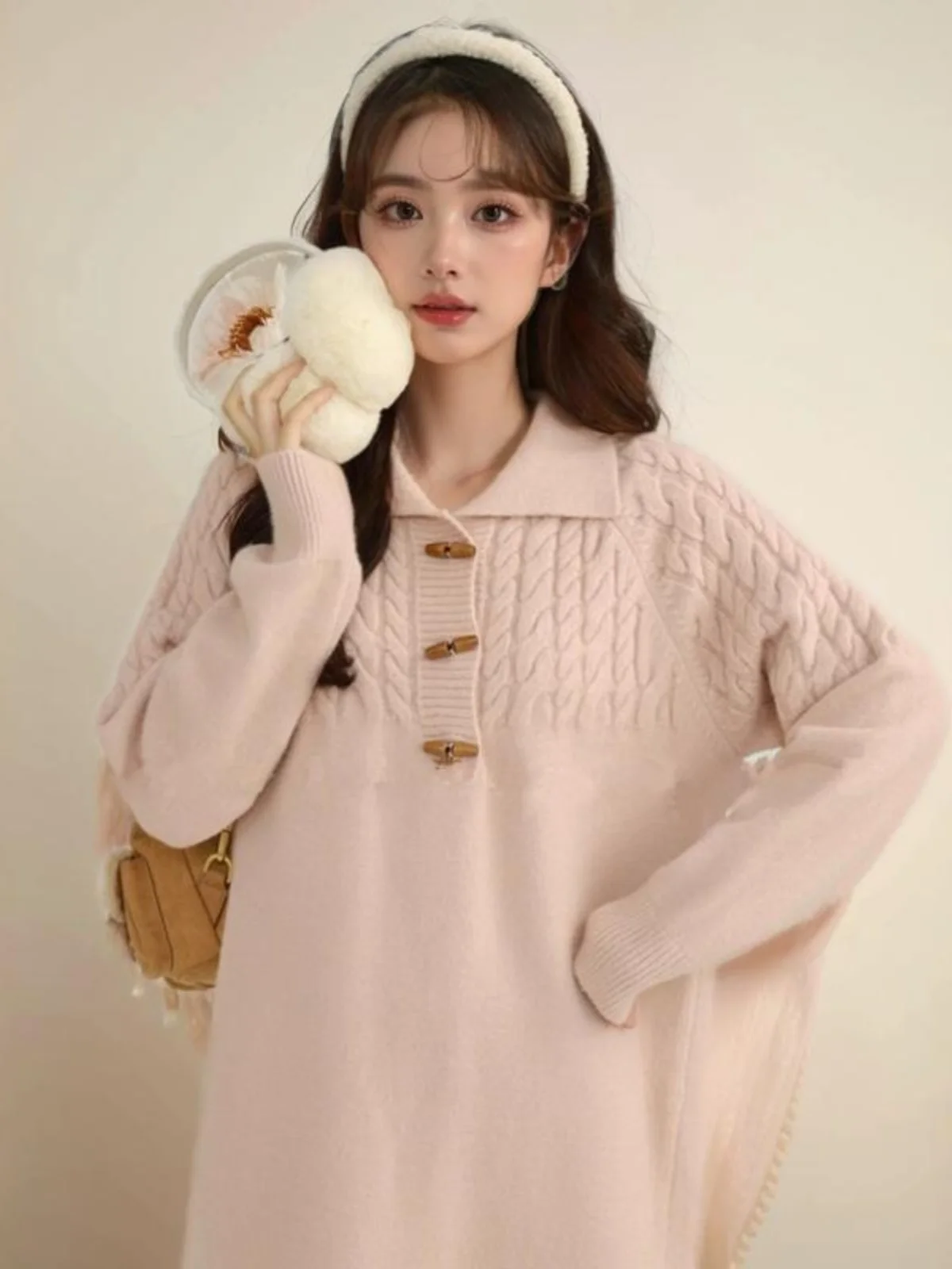 

Autumn Winter Thiened Knitted Sweater Dr Women's Midi Loose Slimming Faionable Spiral Long Dr Korean Sle Commute