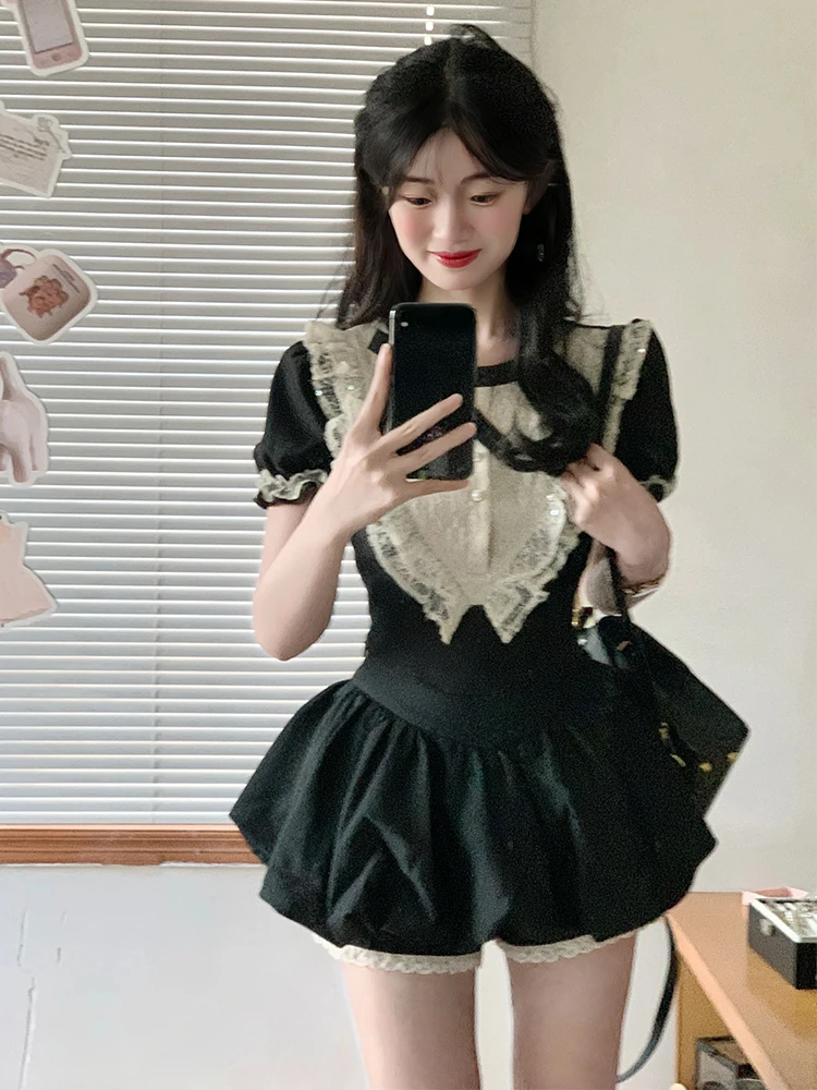 

Комплект для женщин больших размеров: дизайнерский топ и пышная юбка, летний повседневный модный наряд с высокой талией в стиле «кейк»