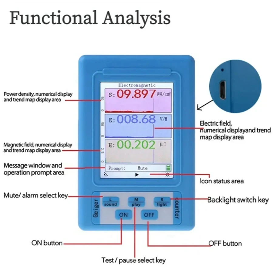 BR-9A Portable Electromagnetic Radiation Detector EMF Meter High Accuracy Professional Radiation Dosimeter Monitor Tester