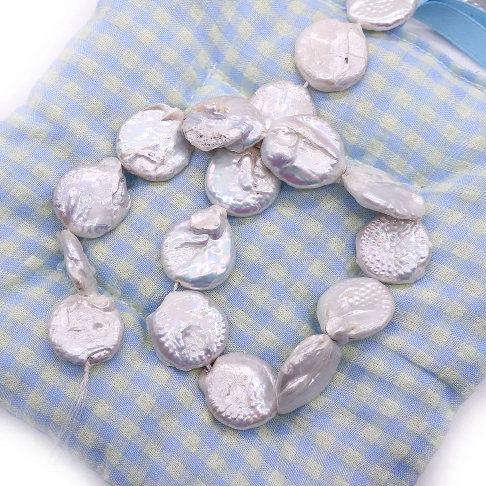 Baroque Pearls White Disc-shaped Irregular Button Pearls Loose Beads with Straight Holes for DIY Necklaces Jewelry and Gifts
