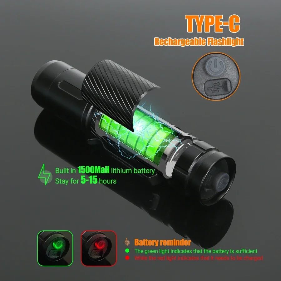 Imagem -03 - Baldr Sc8 Lanterna Led 1000lm Interruptor Traseiro Tático Luzes Flash Portátil Caneta Clipe Recarregável 1500mah Tocha de Emergência