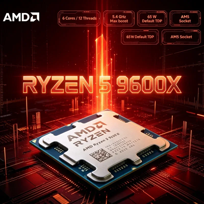 AMD Ryzen 5 9600X Gaming Streaming CPU Dual Task 12 Thread 5.4GHz 32MB L3 Low Latency AM5 Desktop Processor 65W TDP