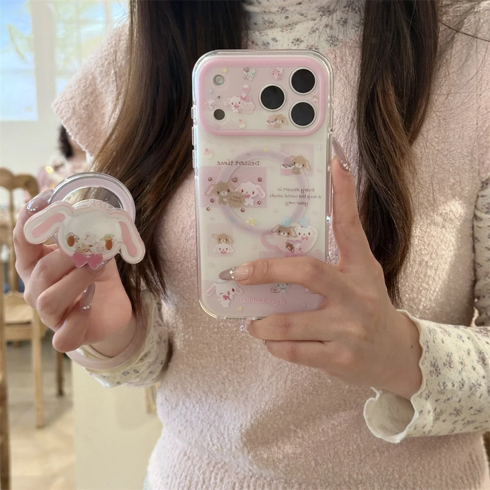 Urocze etui na telefon z króliczkiem i deserem, magnetyczne, do iPhone 17, 16, 15 Max, 16 Pro Max, 17 Pro, z Magsafe, z funkcją stojaka, kreskówkowe etui. — zdjęcie produktu 2