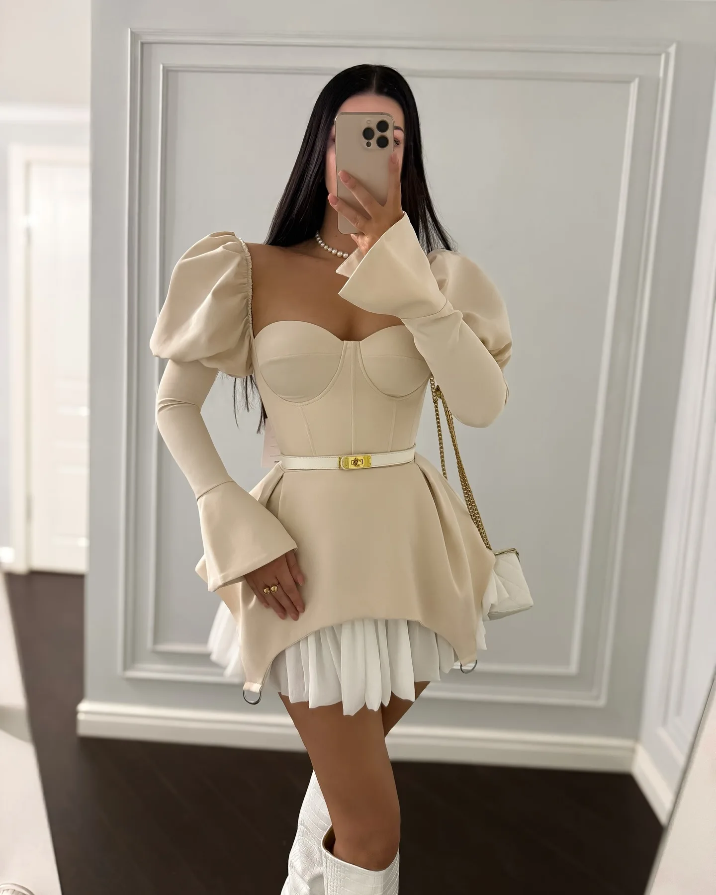 

Fashionable Women's clothing 2025summer new design chest wrapping irregular puff sleeve dress short skirt club clothing Vestidos
