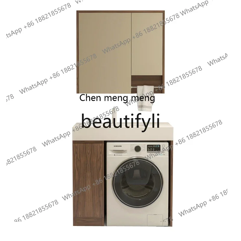 

Balcony Washing Machine Integrated Cabinet Toilet Solid Wood Bathroom Cabinet Combination Wash Table Corner Cutting