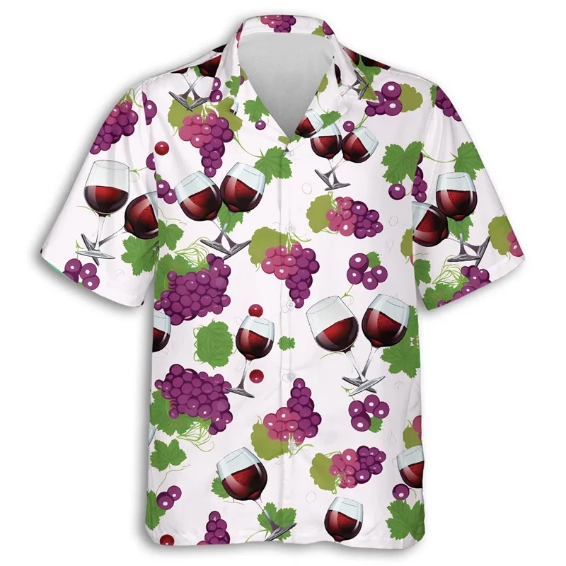 Camicia hawaiana con grafica di vino spumante con stampa 3D per camicetta da uomo estiva a maniche corte con abbottonatura di Champagne