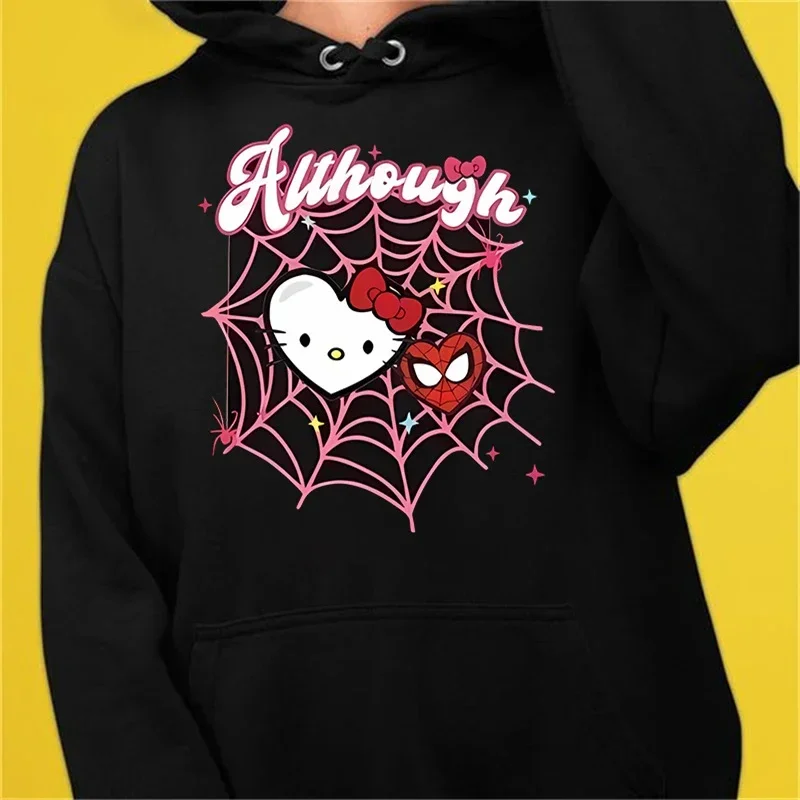 2024 Sanrio Hoodie Fashionable Kawaii Spider Hello Kitty Anime Dark Men Women Black Y2K Aesthetic Tops Winter Casual Jacket Tops