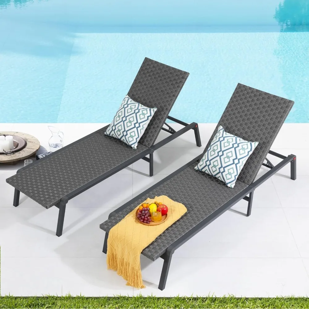 

Outdoor Chaise Lounge Chair, All-Weather PE Rattan Wicker Adjustable Reclining Lounges Chair for Outside, Aluminum Lounge Chair