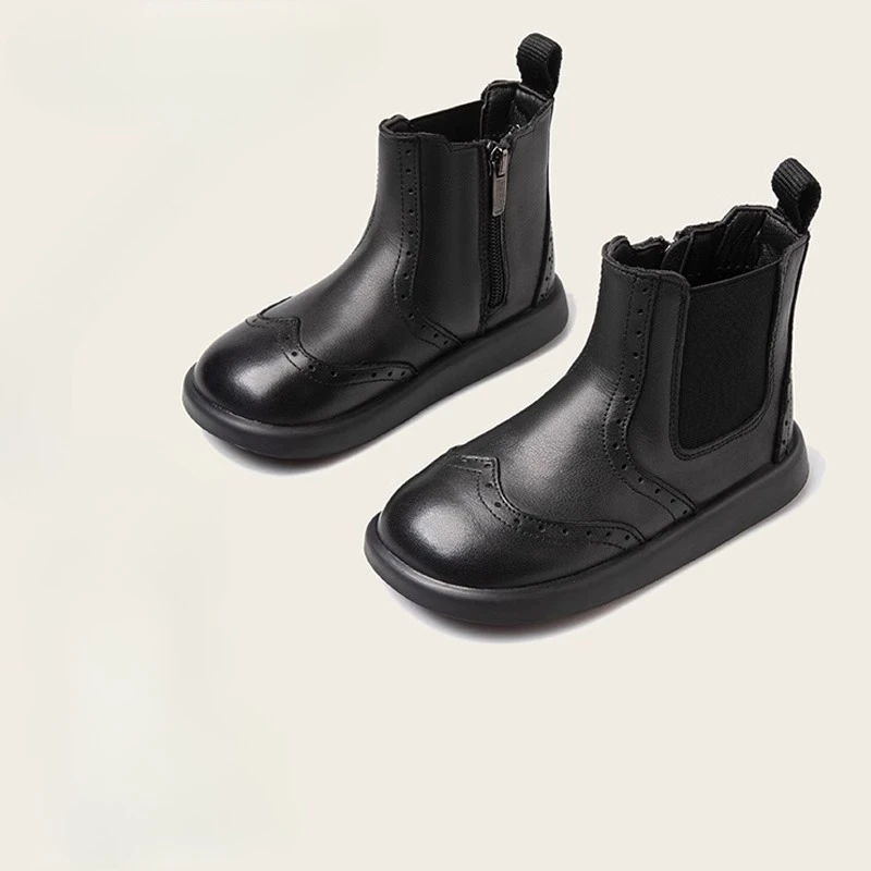 

Ботильоны «Челси» для мальчиков, уличная повседневная походная обувь из натуральной кожи для девочек, черные детские спортивные ботинки для малышей, детские