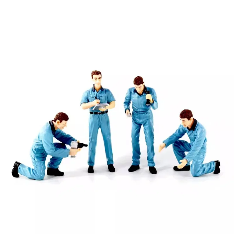 1/18 Schaal 4 Stuks Hars Reparateur Model Voertuig Reparatie Fabriek Reparatie Werknemer Scène Accessoires Action Figure Speelgoed Gift Collectie
