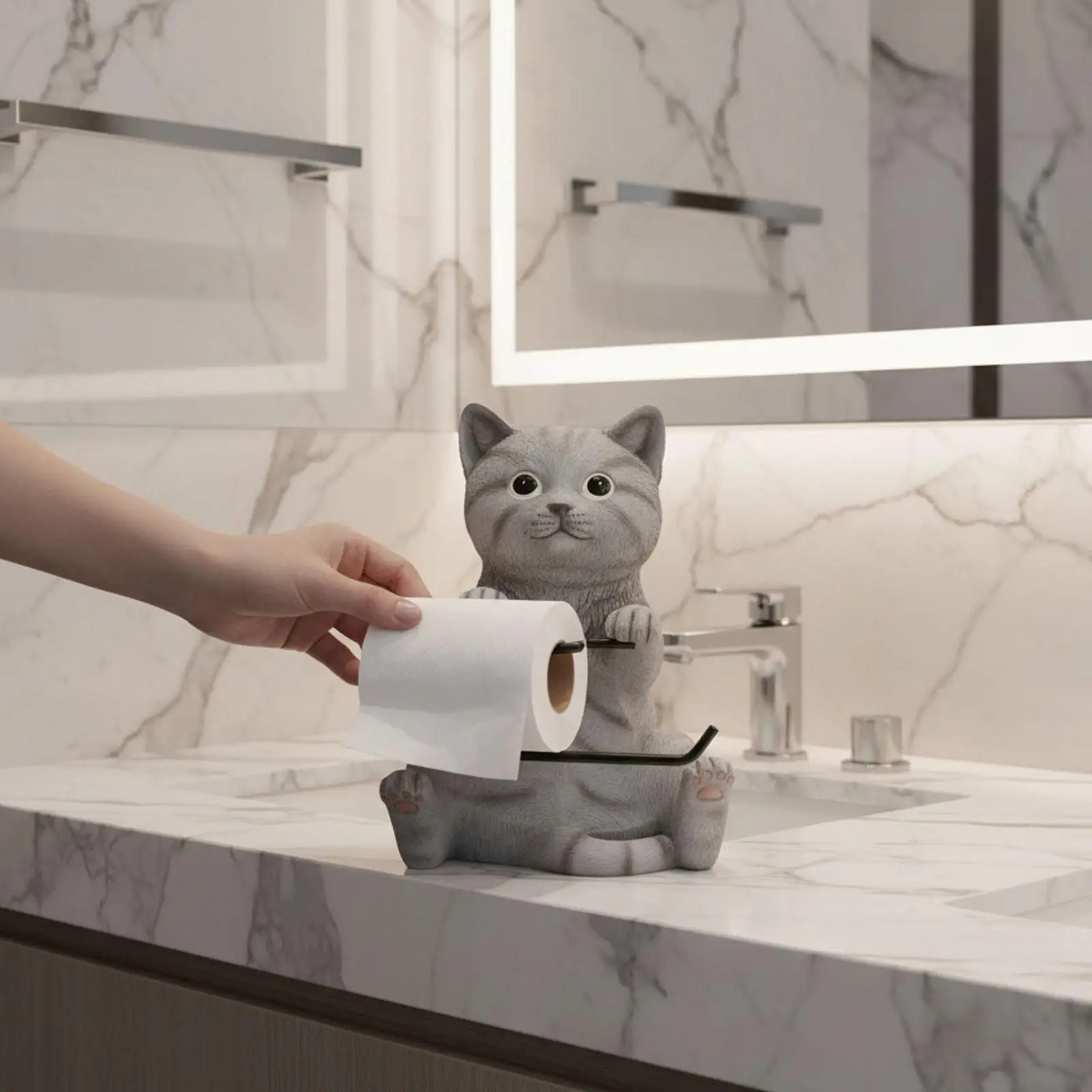 Wall Mounted Cat Toilet Paper Roll Holder Durability, Novelty, Multifunctional, Practical, Towel Rack Resin Tissue Roll Holder