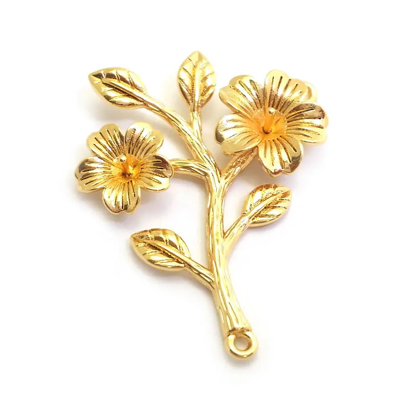 18K Gold Color Brass Plum Lotus Flower Branch Charms Pendants High Quality Diy Jewelry Making Supplies Necklace Accessories